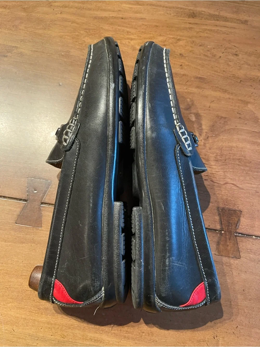 FootJoy Black Leather Bit Loafers with White Stitching